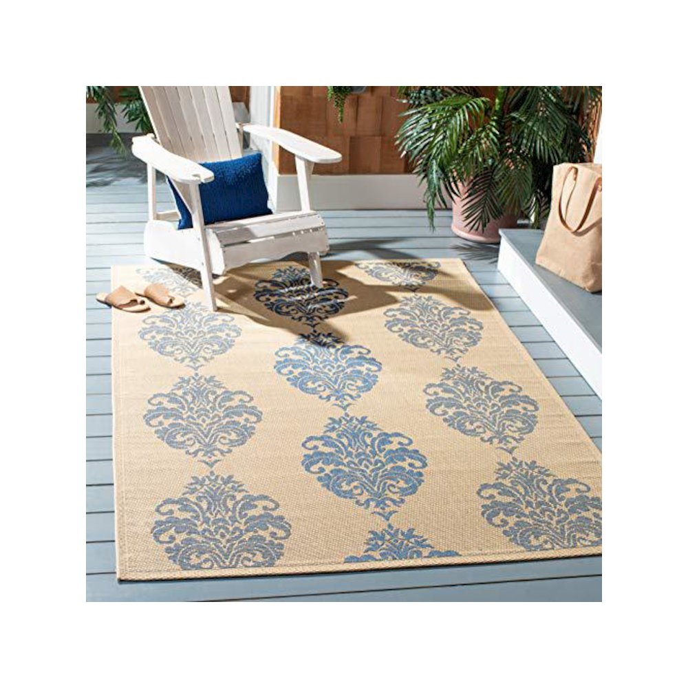 COURTYARD, NATURAL / BLUE, 7'-10" X 7'-10" Square, Area Rug, CY2720-3101-8SQ. Picture 1