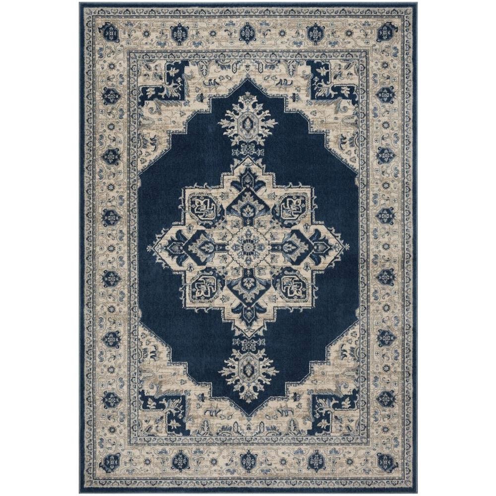 Navy and Creme Area Rug with Jute Backing and Power Loomed Construction. Picture 1