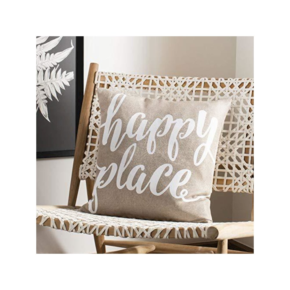 Happy Place Pillow, Taupe/White. Picture 1