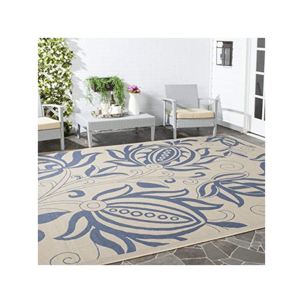 COURTYARD, NATURAL / BLUE, 6'-7" X 6'-7" Square, Area Rug, CY2961-3101-7SQ. Picture 1