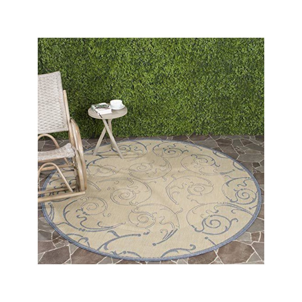 COURTYARD, NATURAL / BLUE, 7'-10" X 7'-10" Round, Area Rug, CY2665-3101-8R. Picture 1