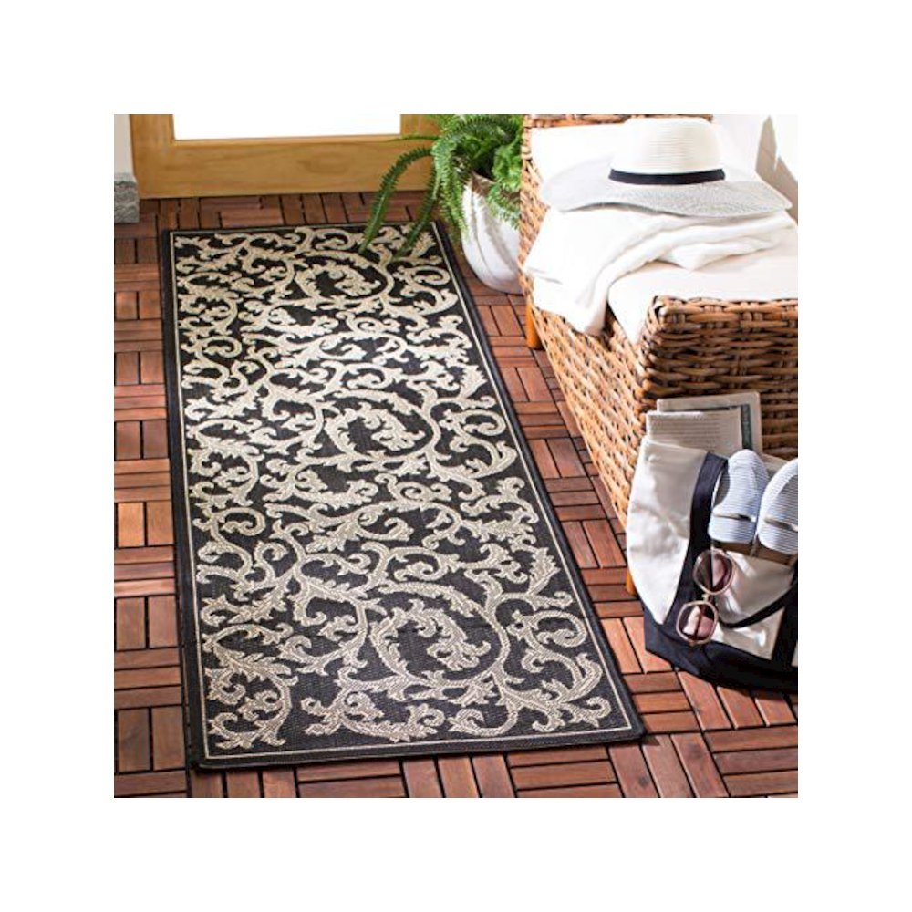 COURTYARD, BLACK / SAND, 2'-7" X 8'-2", Area Rug. Picture 5