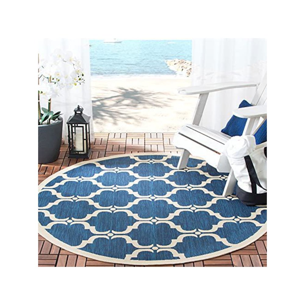 COURTYARD, NAVY / BEIGE, 6'-7" X 6'-7" Round, Area Rug, CY6009-268-7R. Picture 1