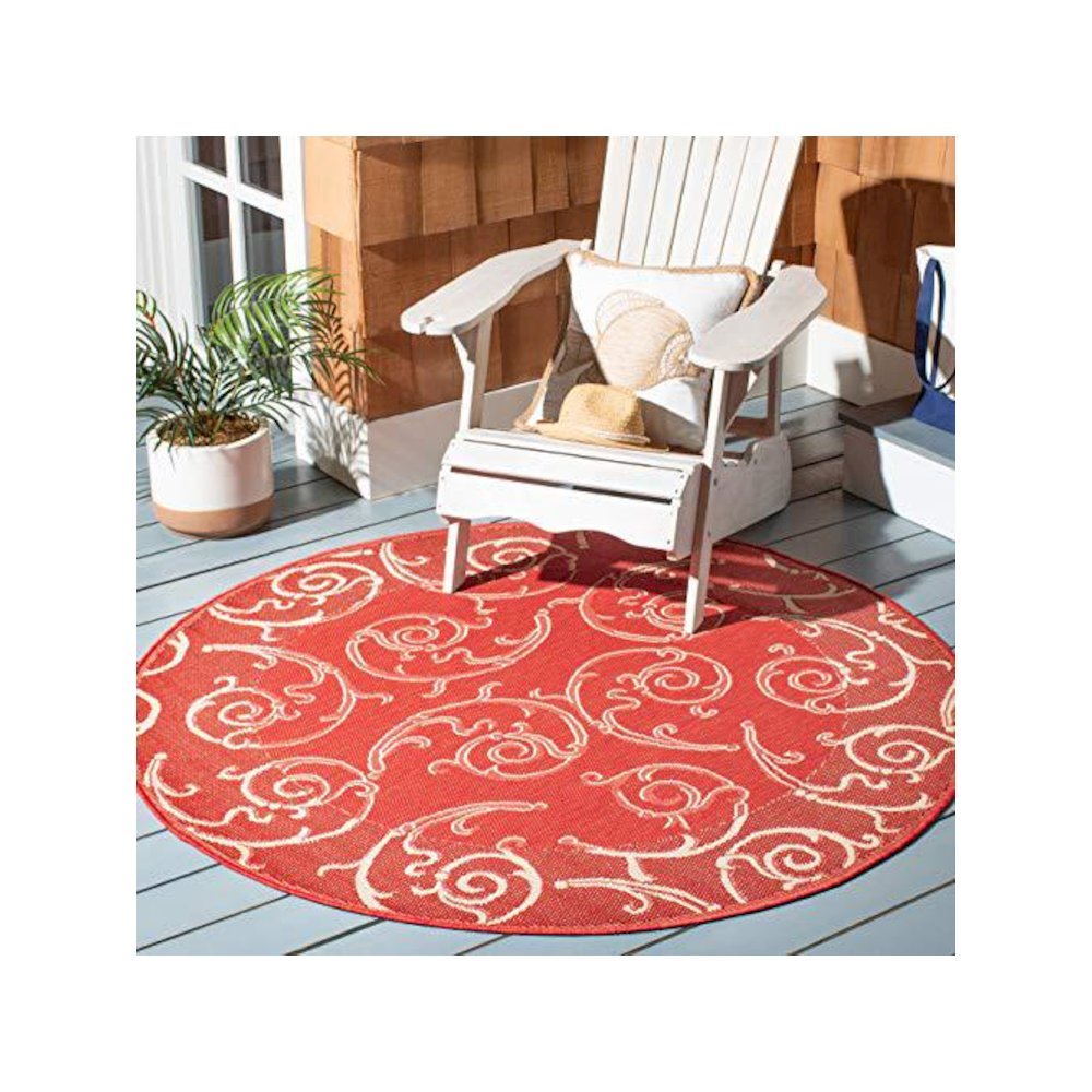 COURTYARD, RED / NATURAL, 6'-7" X 6'-7" Round, Area Rug, CY2665-3707-7R. Picture 1