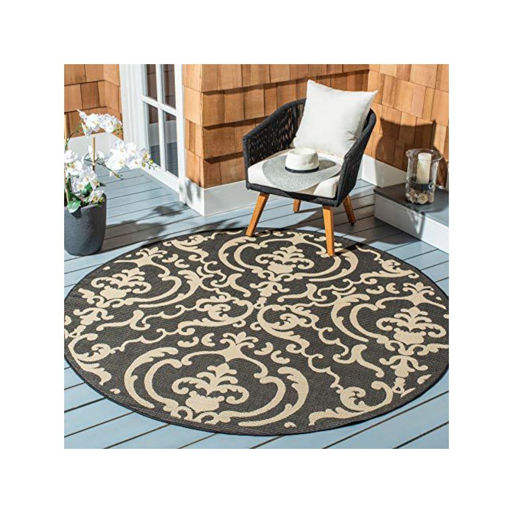 COURTYARD, BLACK / SAND, 7'-10" X 7'-10" Round, Area Rug, CY2663-3908-8R. Picture 1
