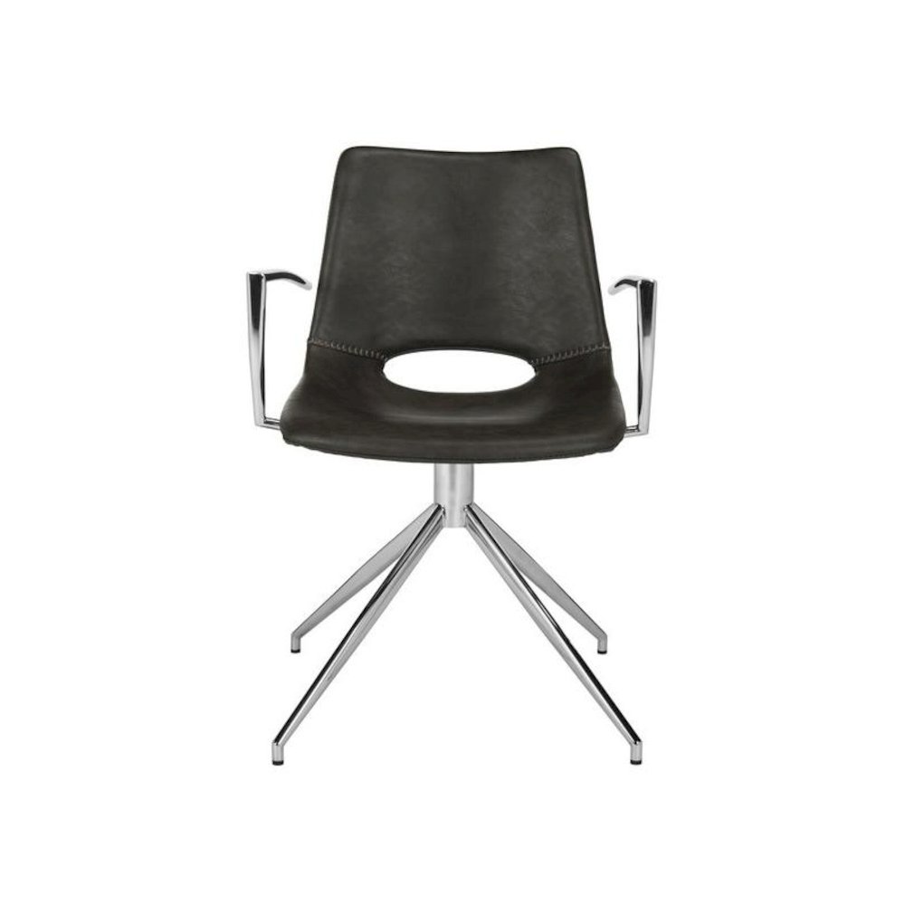 DAWN MIDCENTURY MODERN LEATHER SWIVEL DINING ARM CHAIR. Picture 1