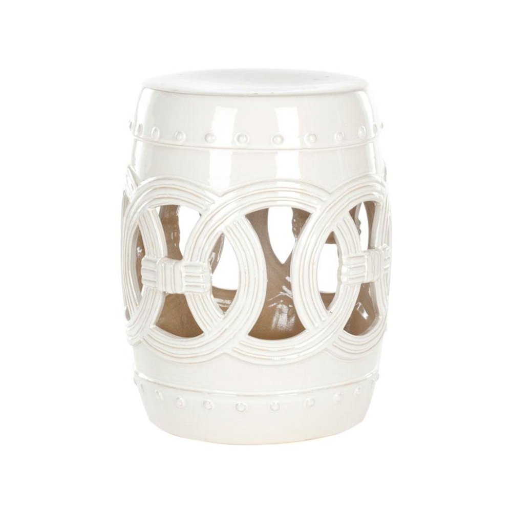 WHITE CERAMIC DOUBLE COIN STOOL. Picture 1