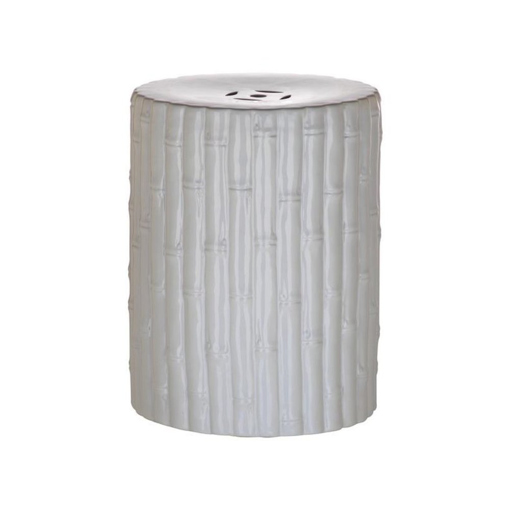 Bamboo Garden Stool, White. Picture 1