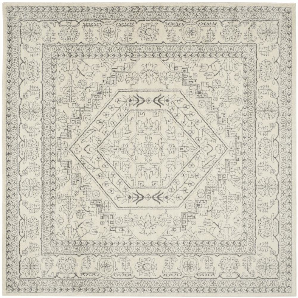 Ivory and Silver 8-Foot Square Area Rug with Polypropylene Pile, Power Loomed. Picture 1