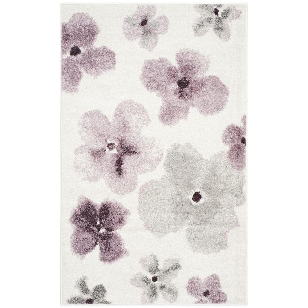 Ivory and Purple Area Rug with Power Loomed Polypropylene Pile, Rectangle Design. Picture 1