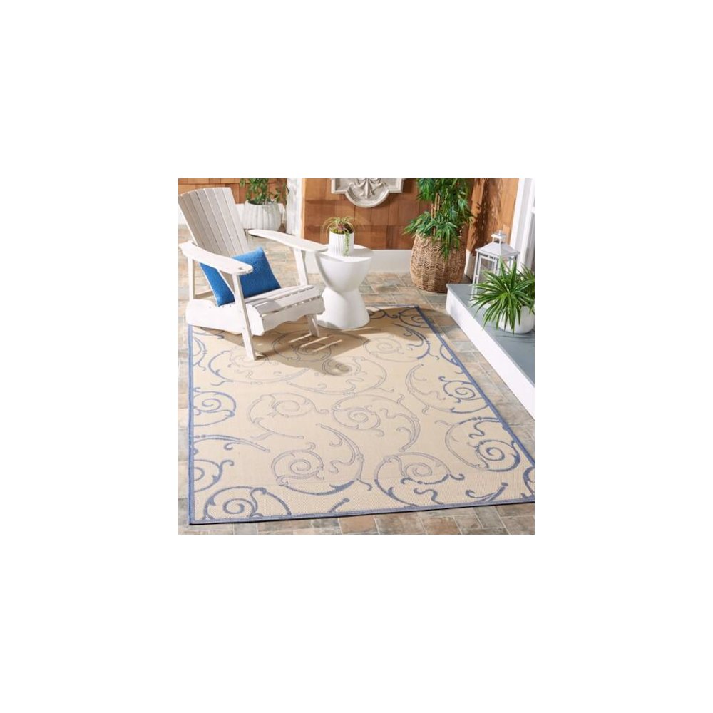 COURTYARD, NATURAL / BLUE, 7'-10" X 7'-10" Square, Area Rug, CY2665-3101-8SQ. Picture 1