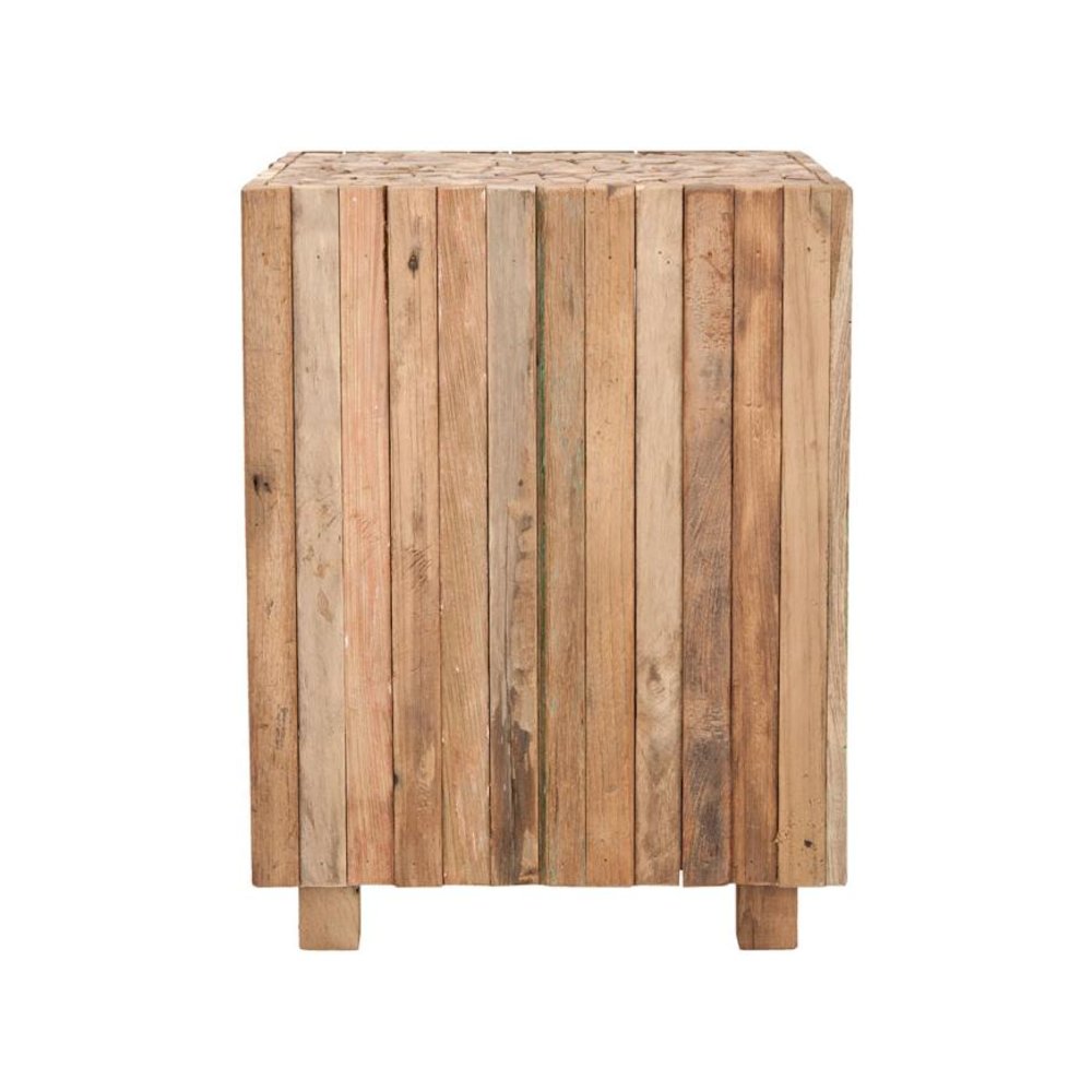 RICHMOND RUSTIC WOOD BLOCK ROUND SQUARE END TABLE. Picture 1
