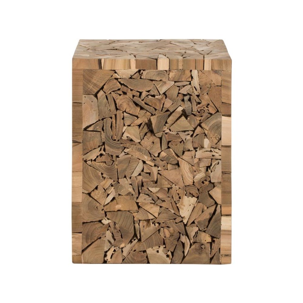 FDARK GREYES TEAK SQUARE STOOL. Picture 1