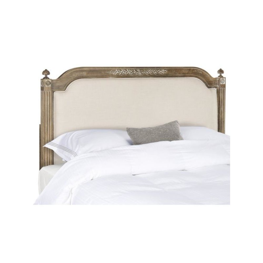 RUSTIC WOOD BEIGE LINEN FULL HEADBOARD, FOX6242A-F. Picture 1