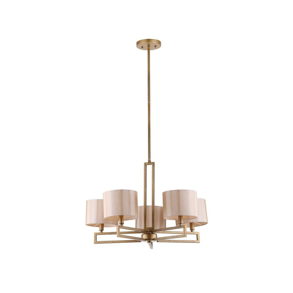 CATENA 5 LIGHT ANTIQUE GOLD 25 INCH DIA ADJUSTABLE CHANDELIER. Picture 1