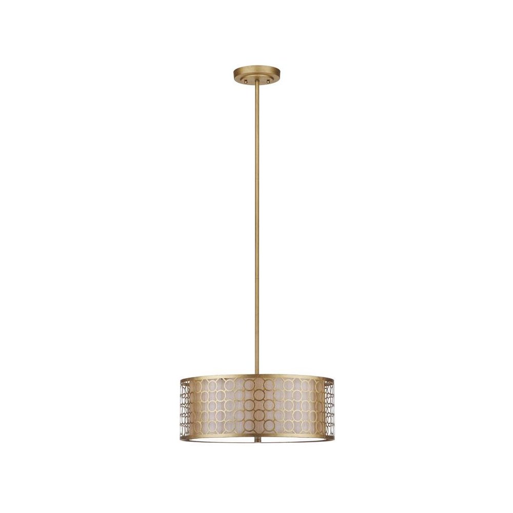 GIOTTA 3 LIGHT ANTIQUE GOLD  18 INCH DIA DRUM ADJUSTABLE PENDANT. Picture 1
