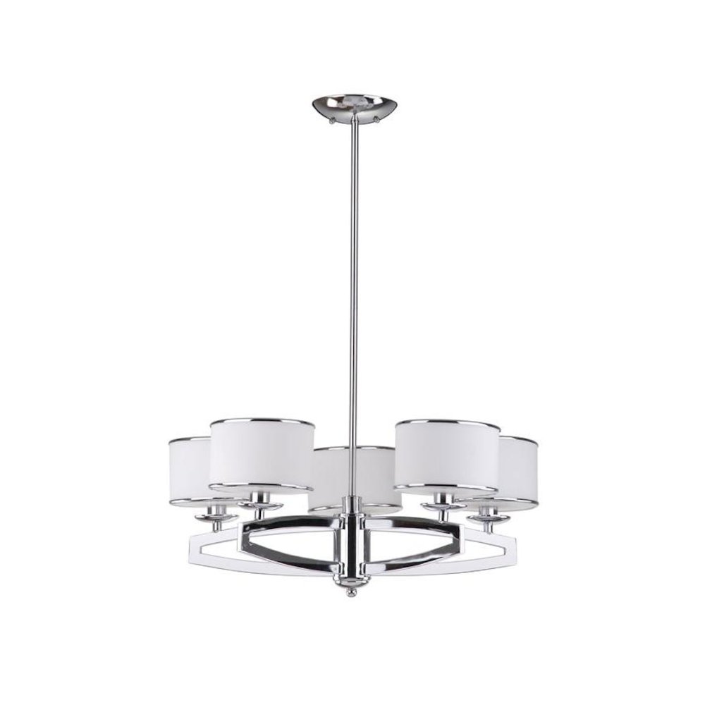 LENORA 5 LIGHT CHROME 25 INCH DIA DRUM ADJUSTABLE PENDANT. Picture 1