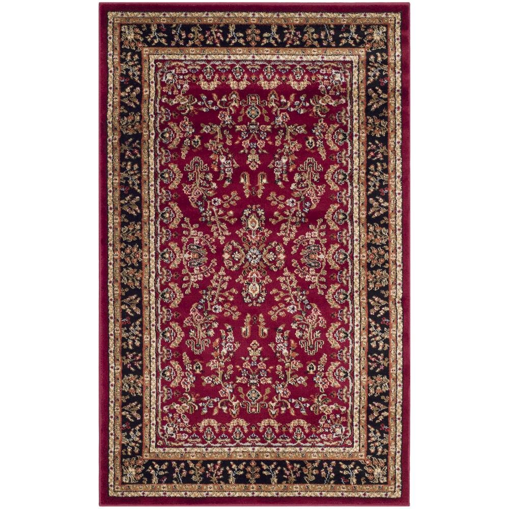 Red and Black Area Rug with Power Loomed Construction and Jute Backing. Picture 1