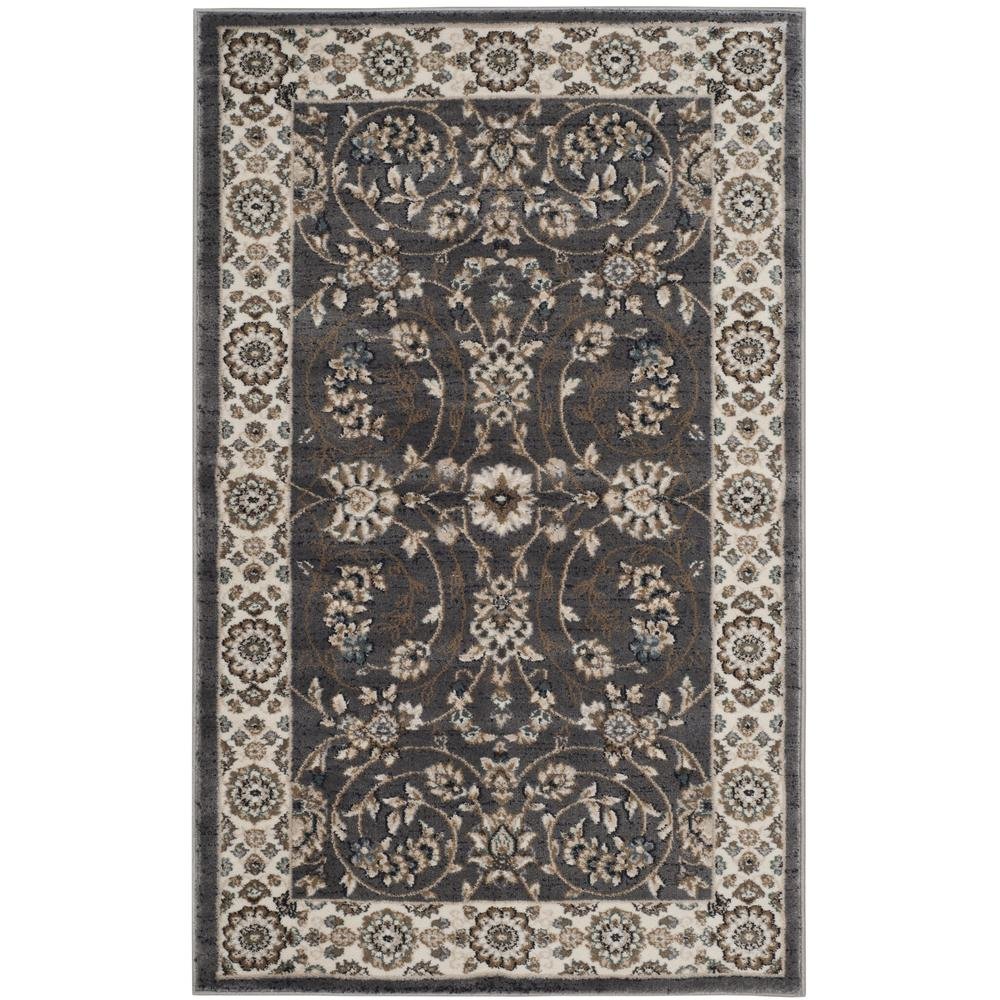 Gray and Cream Area Rug with Power Loomed Construction and Jute Backing. Picture 1