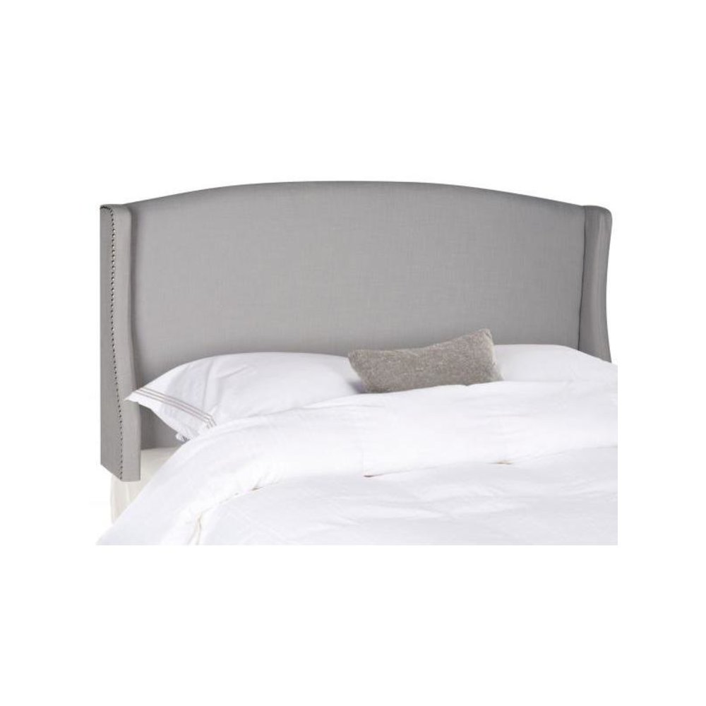 AUSTIN LIGHT GREY WINGED HEADBOARD - SILVER NAIL HEAD. Picture 1