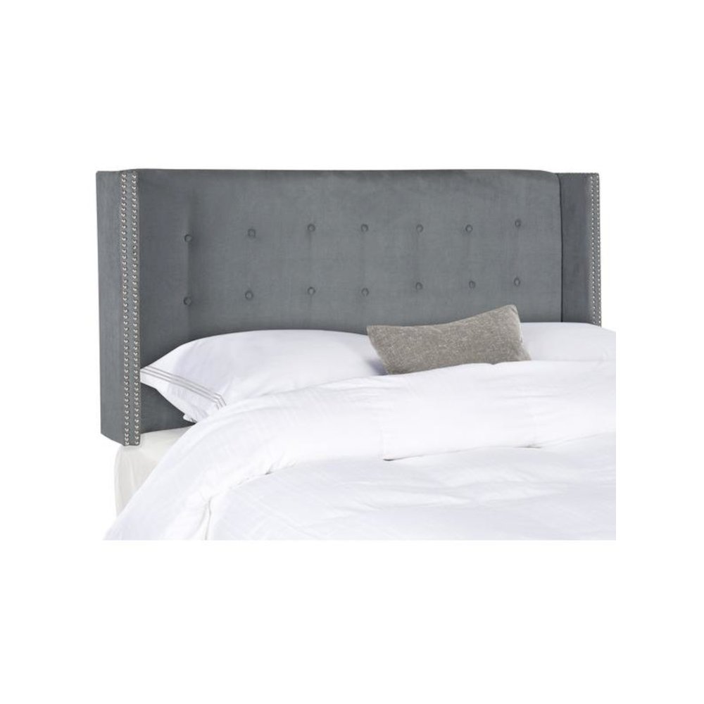 KEEGAN GREY VELVET TUFTED WINGED  HEADBOARD - SILVER NAIL HEAD, MCR4007C-F. Picture 1