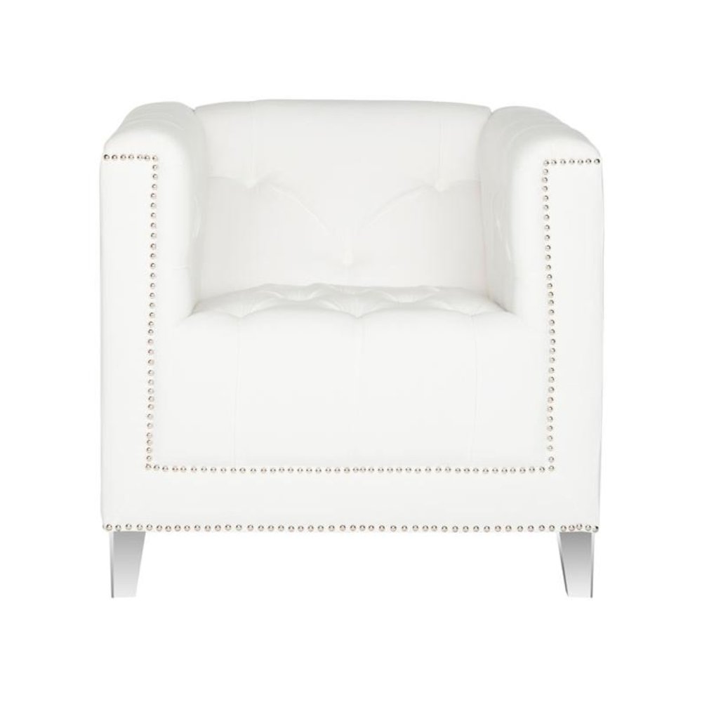 HOLLYWOOD GLAM TUFTED ACRYLIC WHITE CLUB CHAIR W/ SILVER NAIL HEADS, MCR4212A. Picture 1