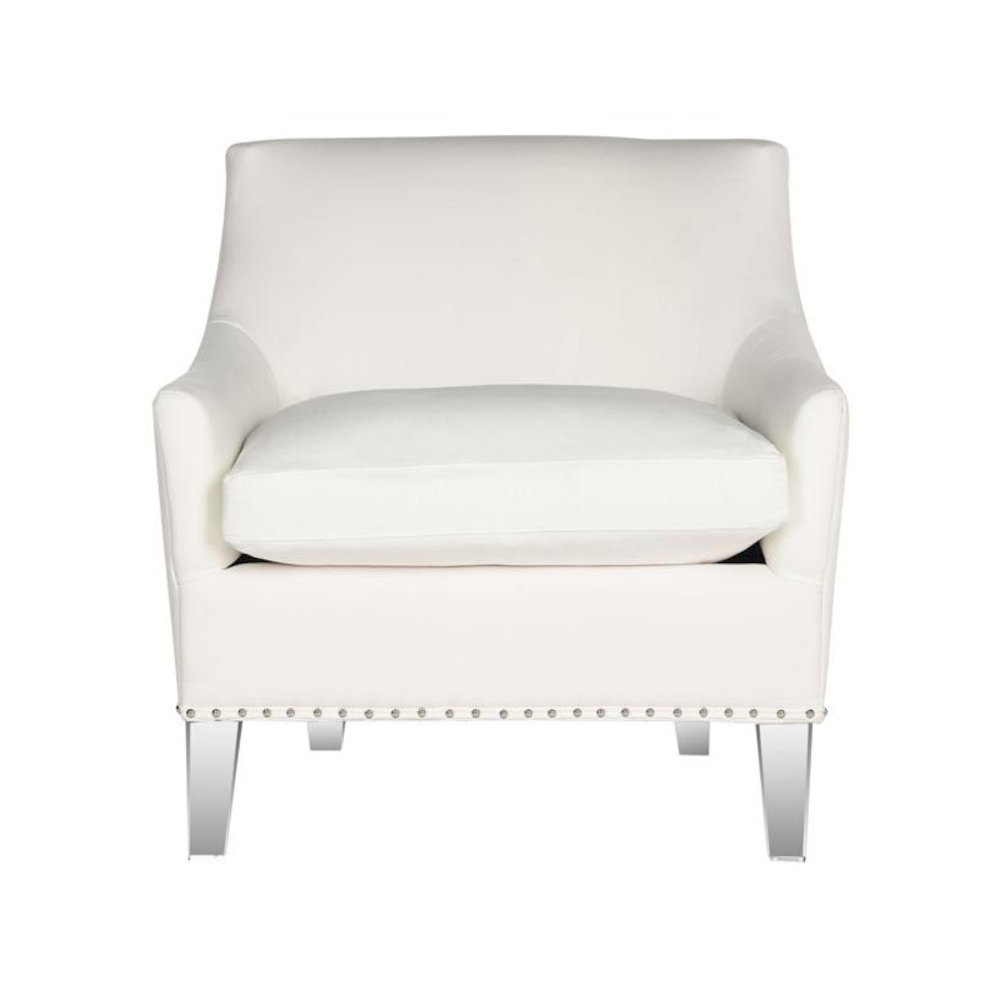 HOLLYWOOD GLAM TUFTED ACRYLIC WHITE CLUB CHAIR W/ SILVER NAIL HEADS, MCR4214A. Picture 1