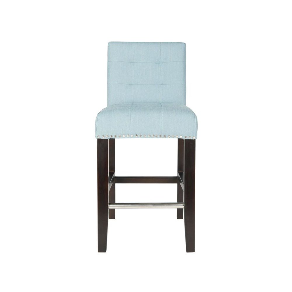 THOMPSON 23.9" LINEN COUNTER STOOL W/ SILVER NAILHEADS, MCR4511G. Picture 1