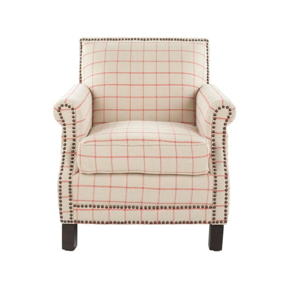 EASTON CLUB CHAIR IN PLAID - BRASS NAIL HEADS. Picture 1