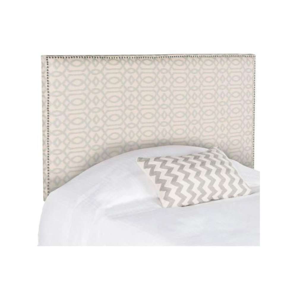 SYDNEY WHEAT & PALE BLUE HEADBOARD -  SILVER NAIL HEAD. Picture 1