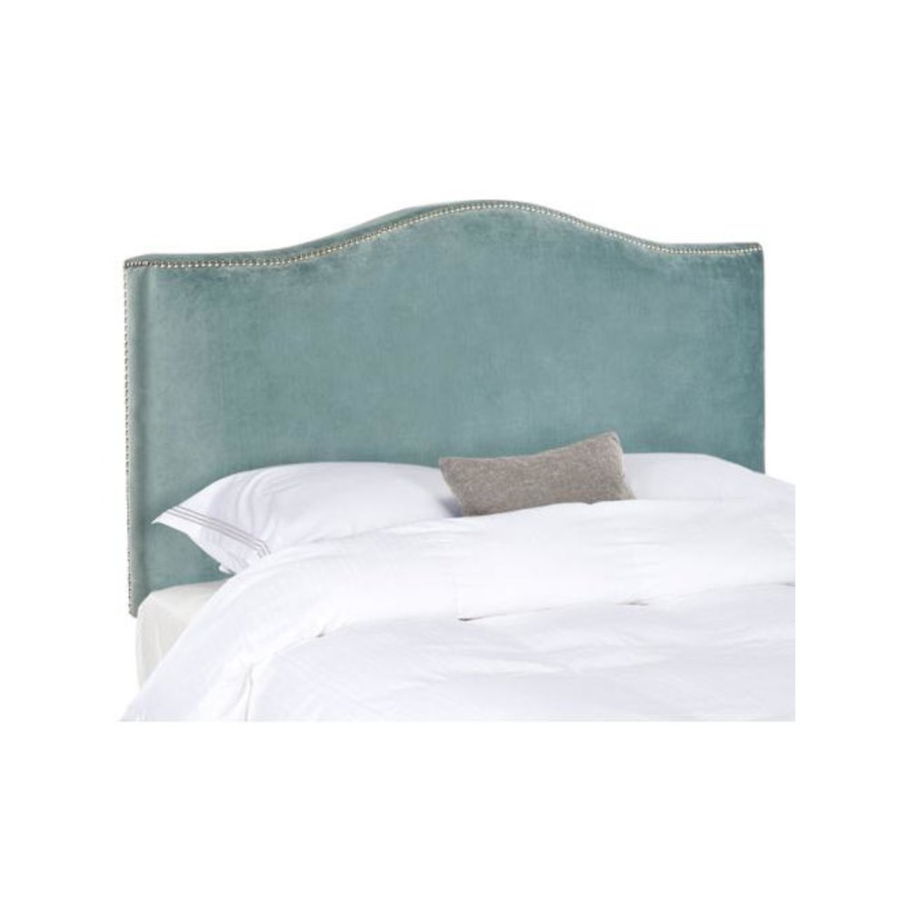 JENEVE WEDGEWOOD BLUE VELVET WINGED HEADBOARD - SILVER NAIL HEAD. Picture 1