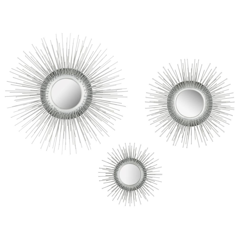 Sunburst Triptych Mirror Set Of 3, Silver. Picture 1