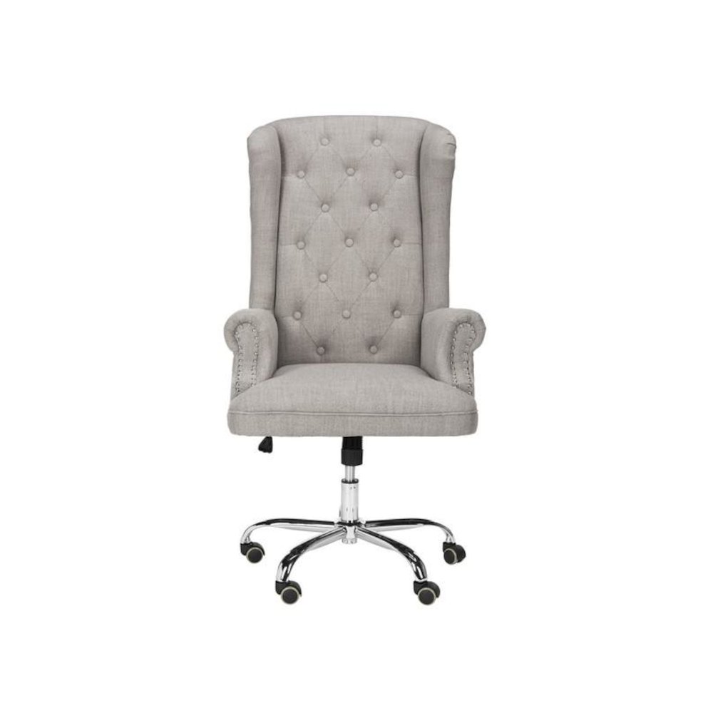 IAN LINEN CHROME LEG SWIVEL OFFICE CHAIR. Picture 1