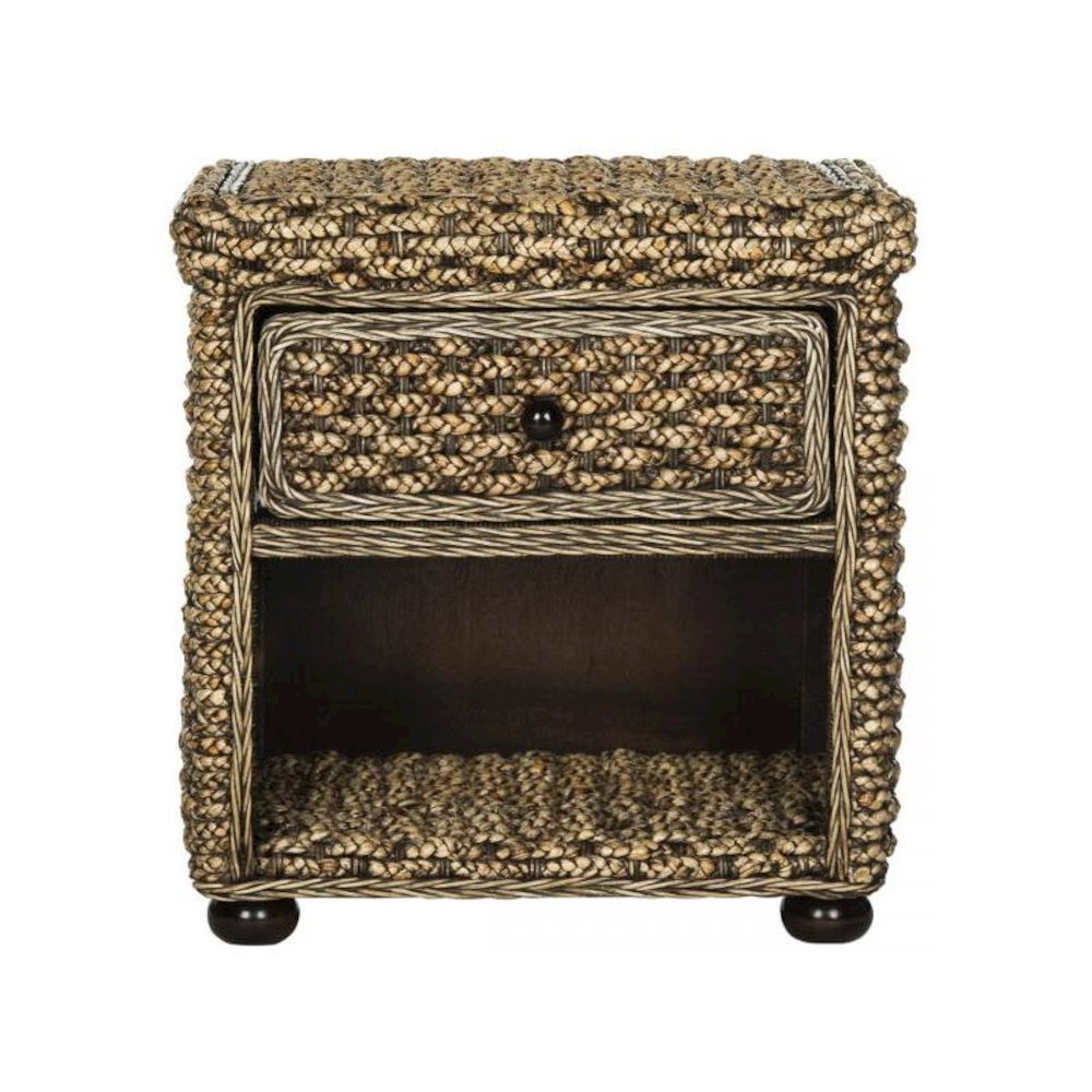 MUSA BRAIDED BROWN WASH WICKER NIGHTSTAND WITH DRAWER AND 8"H STORAGE. Picture 1