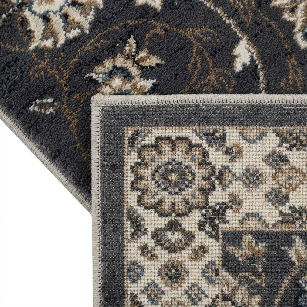 Gray and Cream Area Rug with Power Loomed Construction and Jute Backing. Picture 6