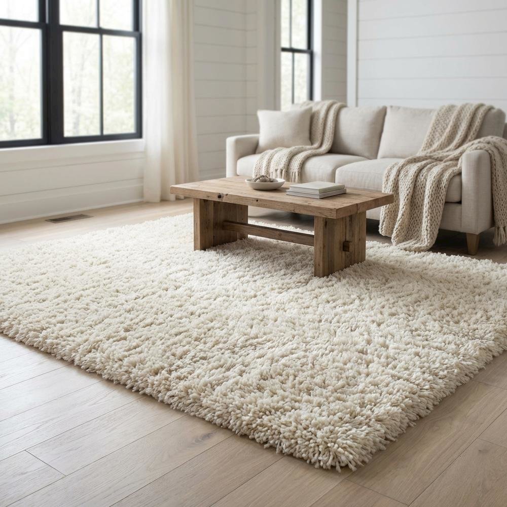 Ivory and Beige Area Rug, Power Loomed Large Rectangle Design for Living Room. Picture 2