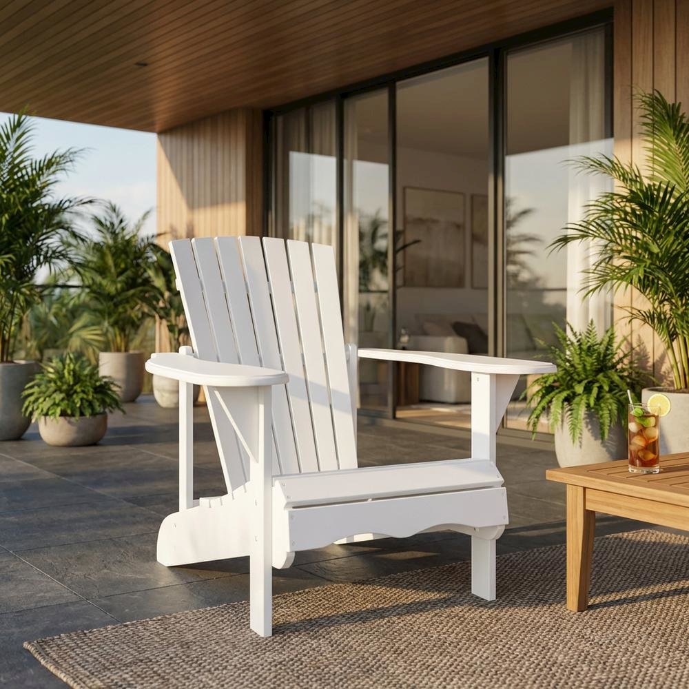 White Acacia Adirondack Chair With Galvanized Steel Hardware And Stain Finish. Picture 2