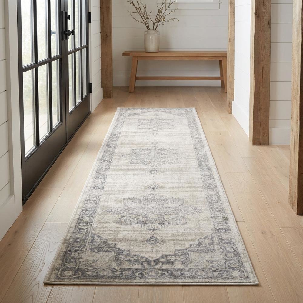 Cream / Grey Area Rug with Jute Backing and Power Loomed Craftsmanship, Runner. Picture 2