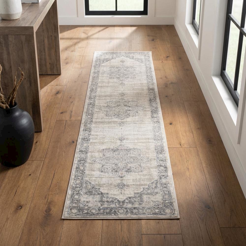 Cream / Grey Area Rug with Jute Backing and Power Loomed Craftsmanship, Runner. Picture 3