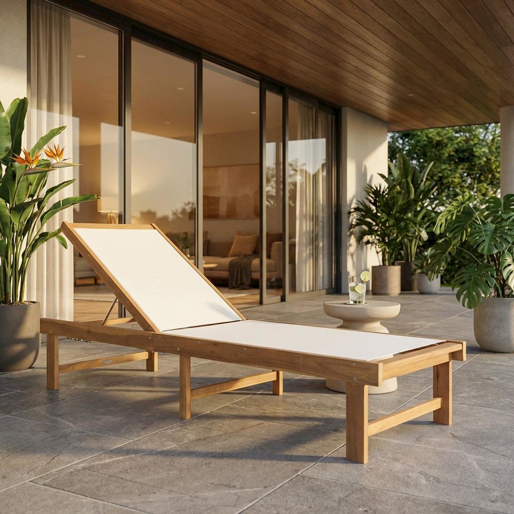 Outdoor Lounge Chair With Textilene Upholstery And Brass Accents. Picture 2
