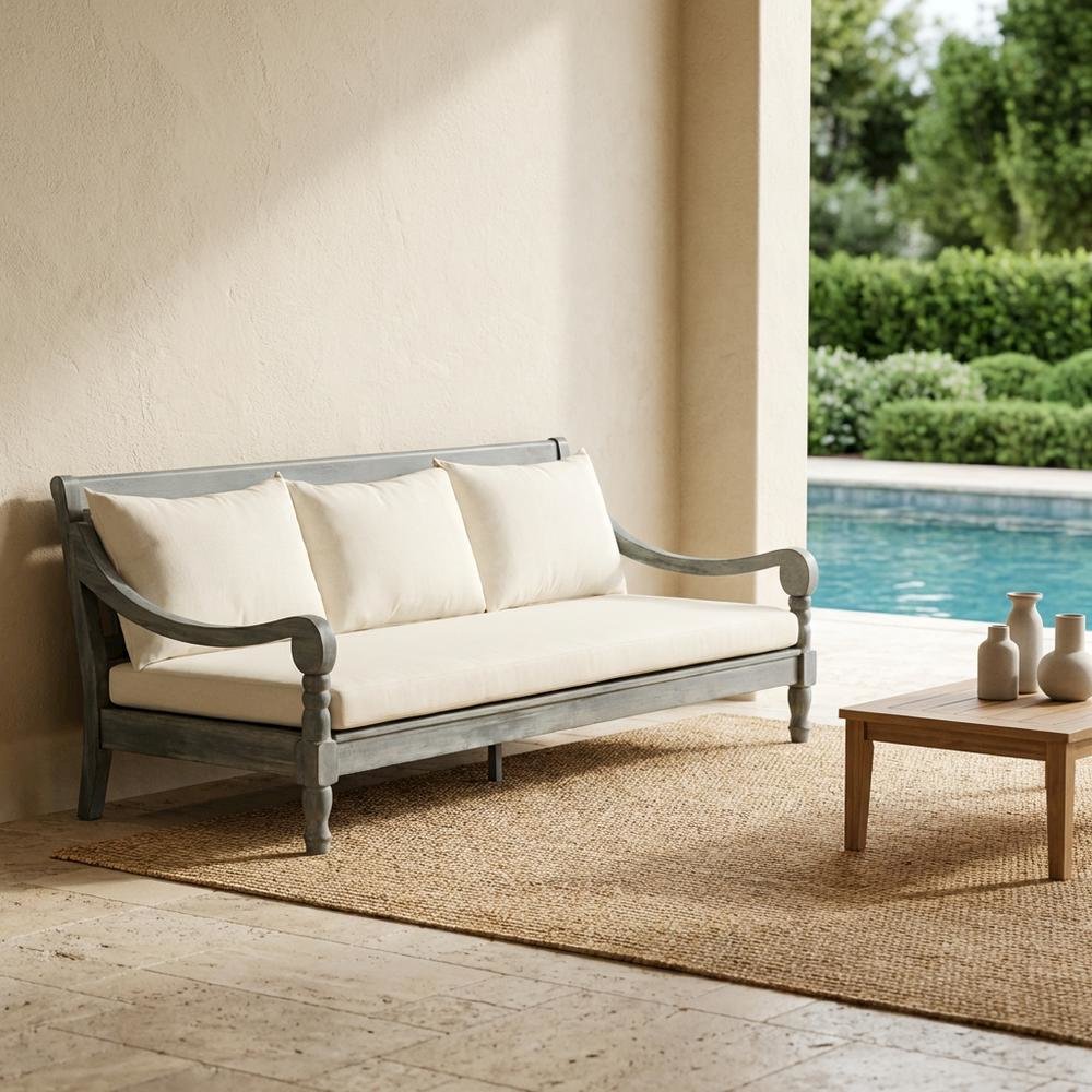 Outdoor Ash Grey Daybed With Polyester Upholstery And Galvanized Steel Frame. Picture 3