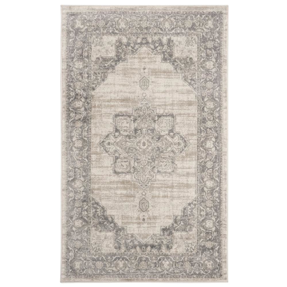 Cream and Grey Area Rug with Power Loomed Small Rectangle Shape. Picture 4