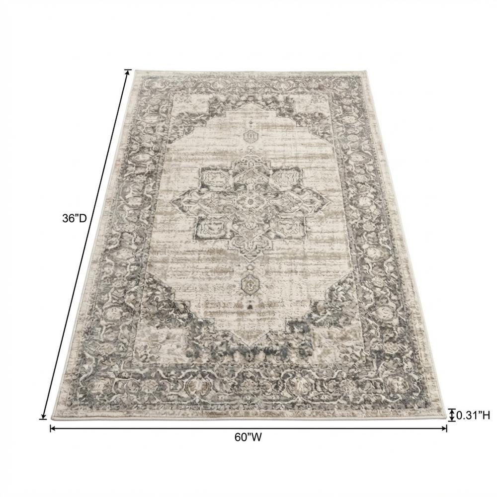 Cream and Grey Area Rug with Power Loomed Small Rectangle Shape. Picture 7