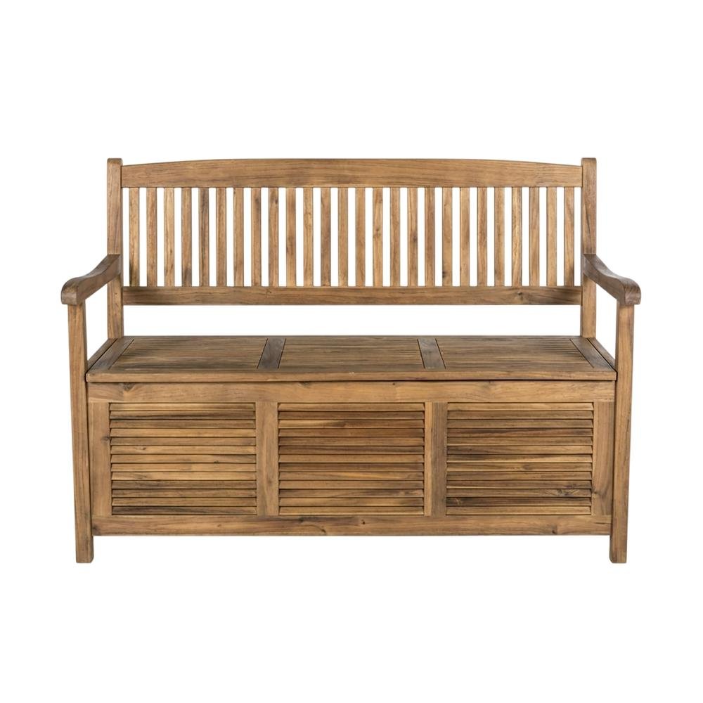 Outdoor Storage Bench With Natural Acacia Wood, Silver Galvanized Steel Accents. Picture 4