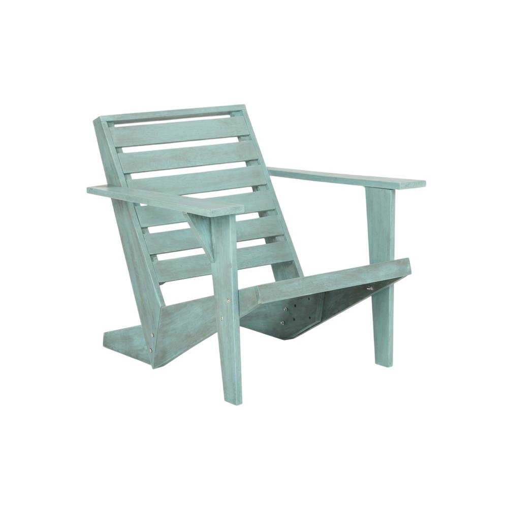 Blue Adirondack Chair With Stained Finish And Durable Acacia Construction. Picture 1