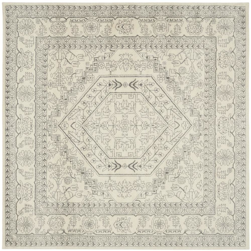 Ivory and Silver 8-Foot Square Area Rug with Polypropylene Pile, Power Loomed. Picture 4