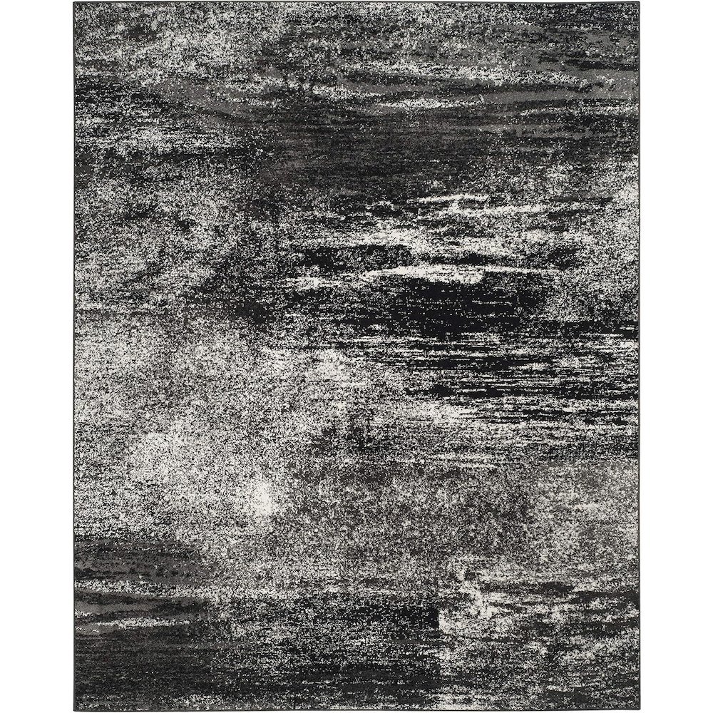 Silver and Black Area Rug with Power Loomed Polypropylene Pile for Living Room. Picture 1