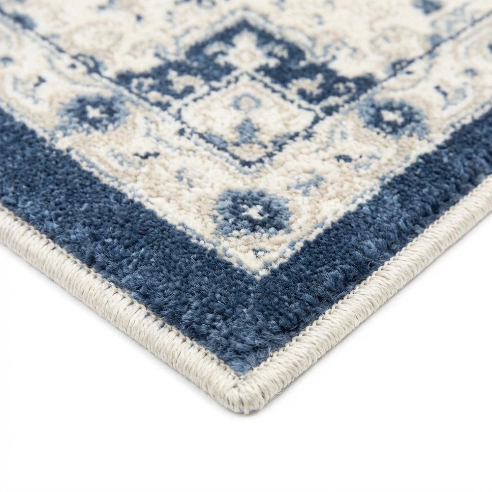 Navy and Creme Area Rug with Power Loomed Backing and Jute Backing, Runner Style. Picture 6
