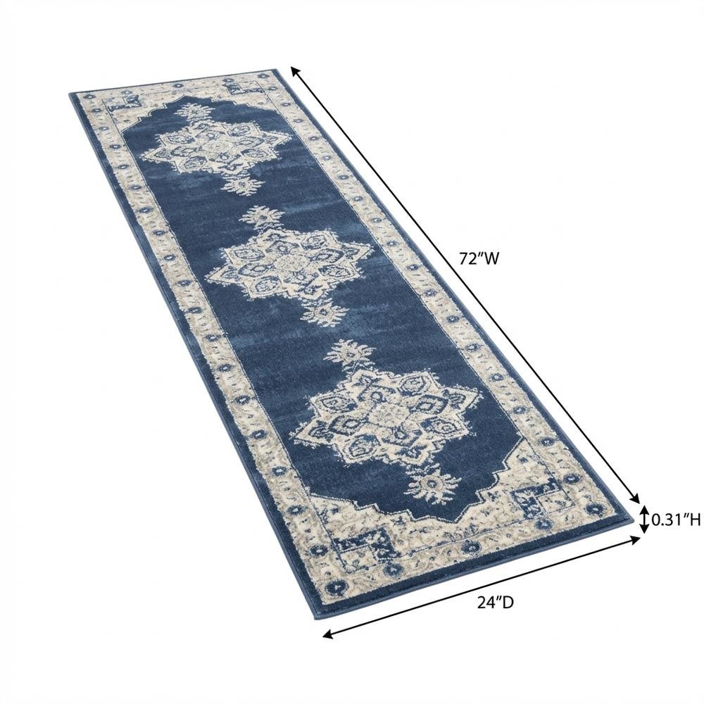 Navy and Creme Area Rug with Power Loomed Backing and Jute Backing, Runner Style. Picture 7