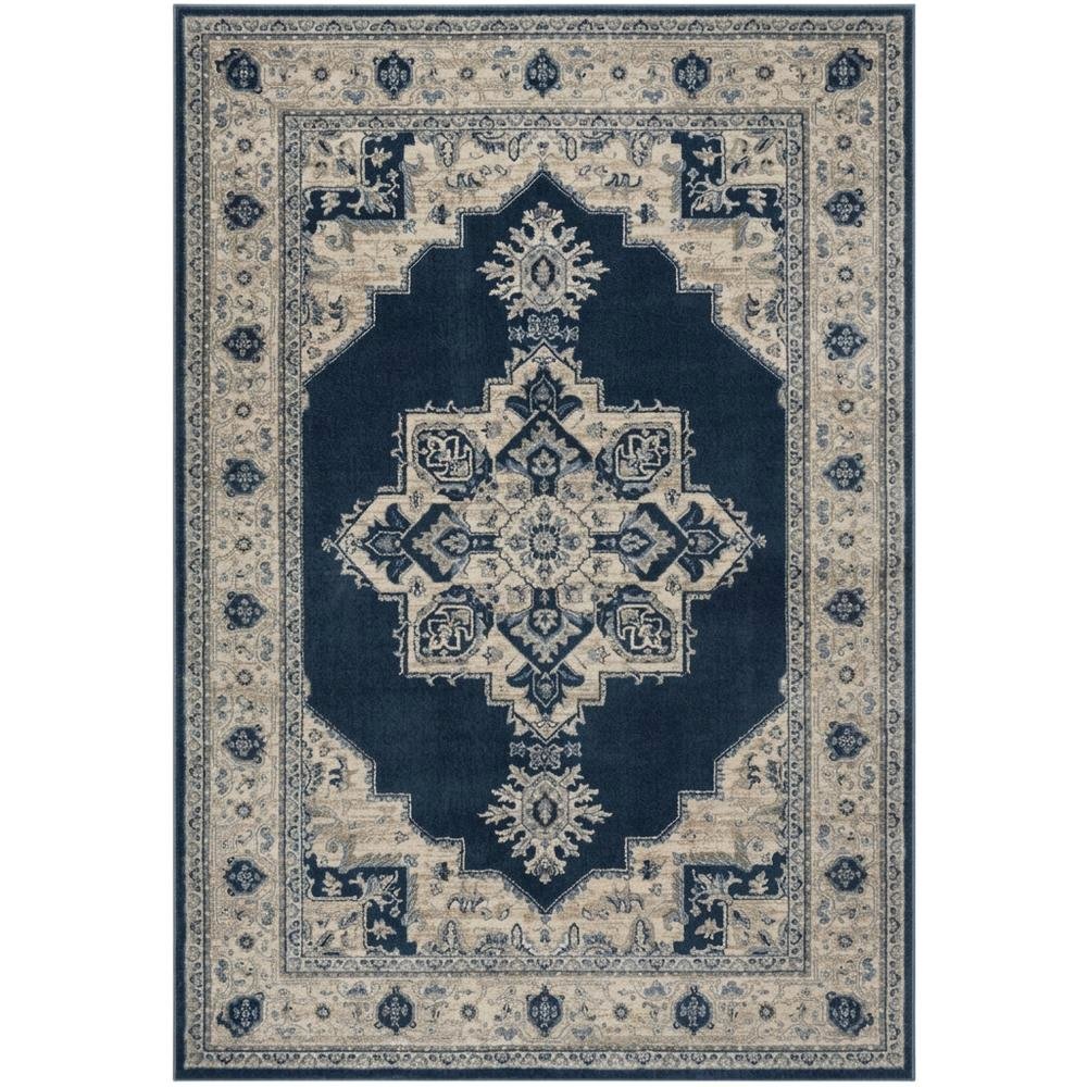 Navy and Creme Area Rug with Jute Backing and Power Loomed Construction. Picture 4
